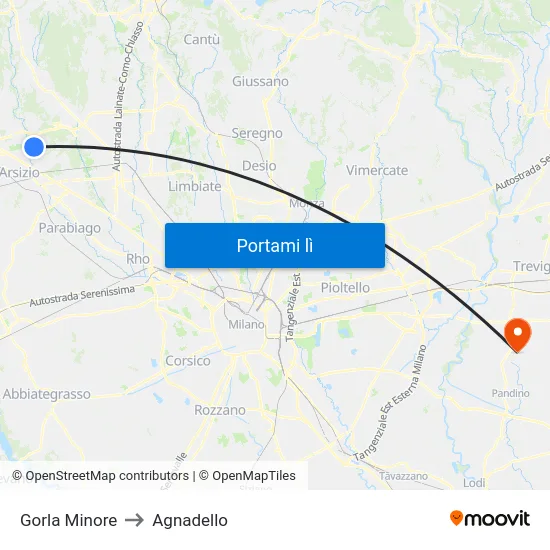 Gorla Minore to Agnadello map