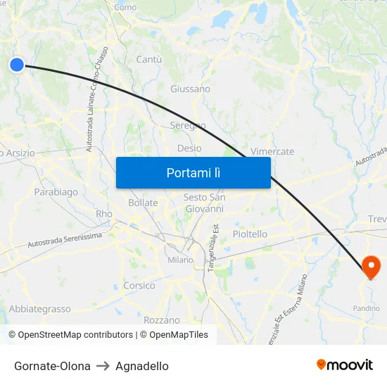 Gornate-Olona to Agnadello map