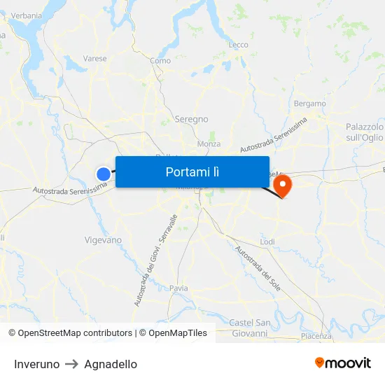 Inveruno to Agnadello map