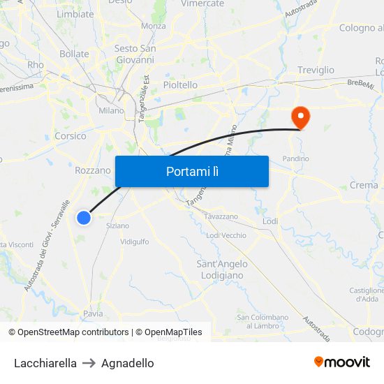 Lacchiarella to Agnadello map