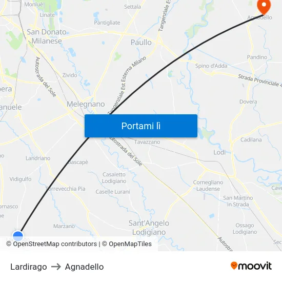 Lardirago to Agnadello map