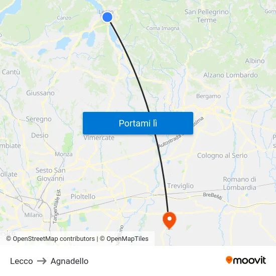 Lecco to Agnadello map