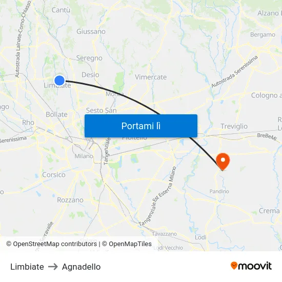 Limbiate to Agnadello map