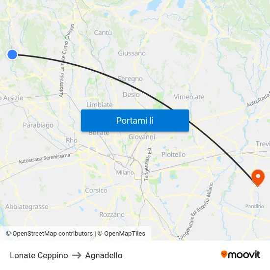 Lonate Ceppino to Agnadello map