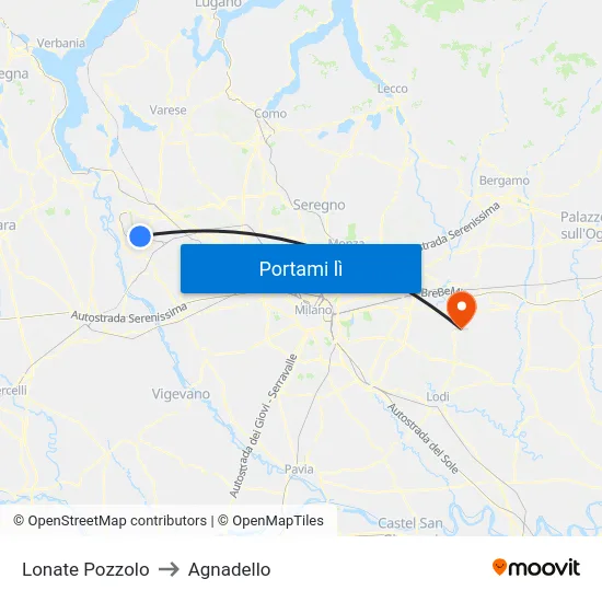 Lonate Pozzolo to Agnadello map