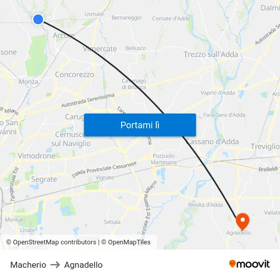 Macherio to Agnadello map