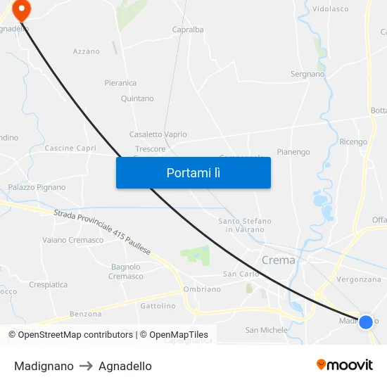 Madignano to Agnadello map