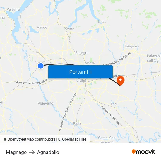 Magnago to Agnadello map