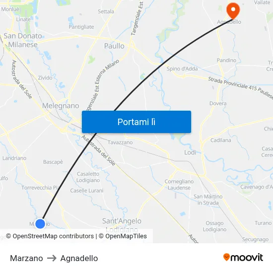 Marzano to Agnadello map