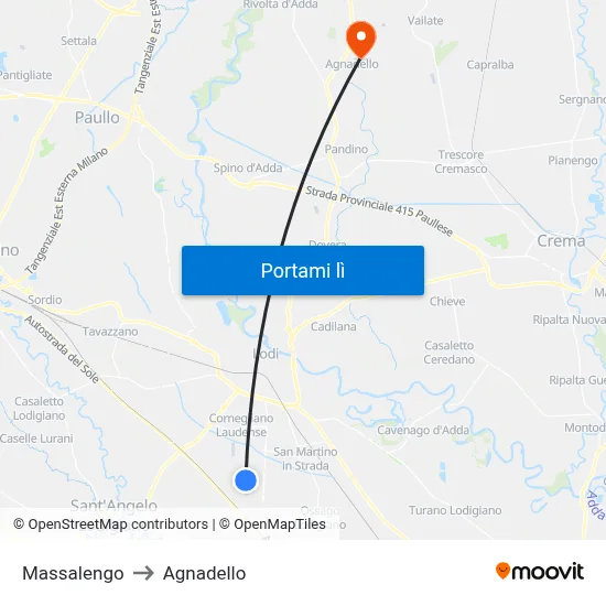 Massalengo to Agnadello map