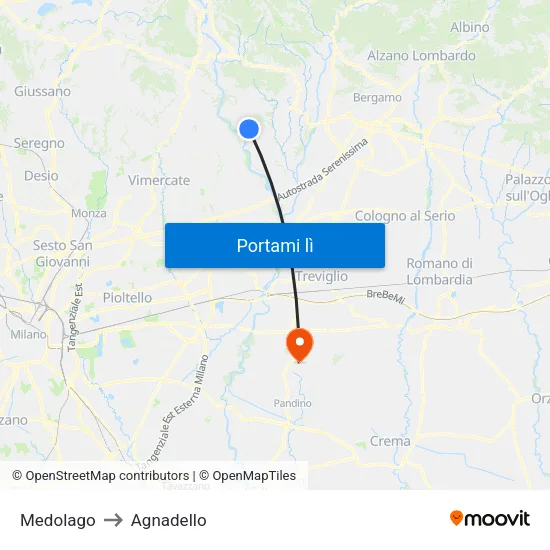 Medolago to Agnadello map