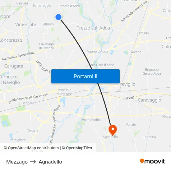 Mezzago to Agnadello map