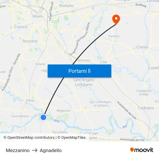 Mezzanino to Agnadello map