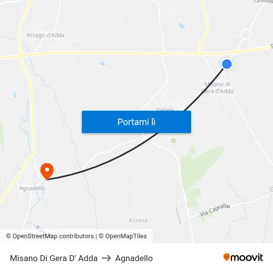 Misano Di Gera D' Adda to Agnadello map