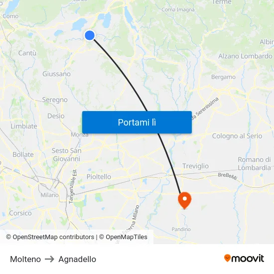 Molteno to Agnadello map