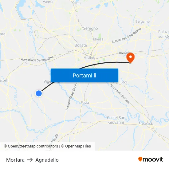 Mortara to Agnadello map