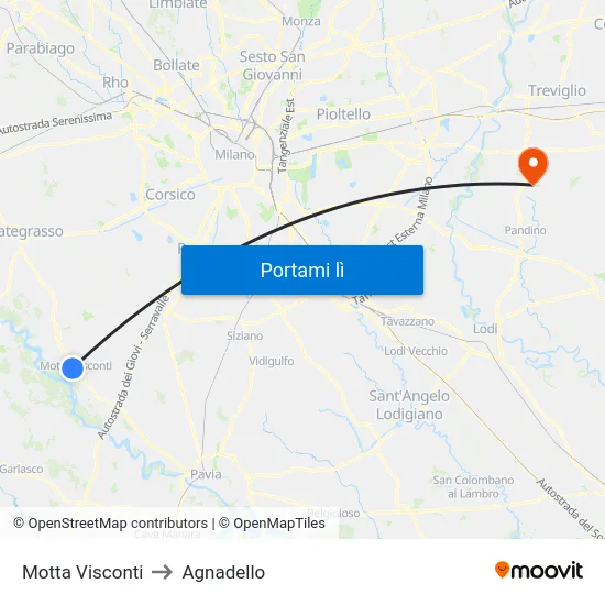 Motta Visconti to Agnadello map