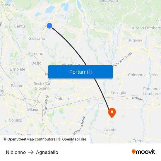 Nibionno to Agnadello map