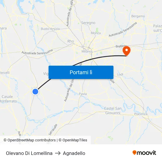 Olevano Di Lomellina to Agnadello map