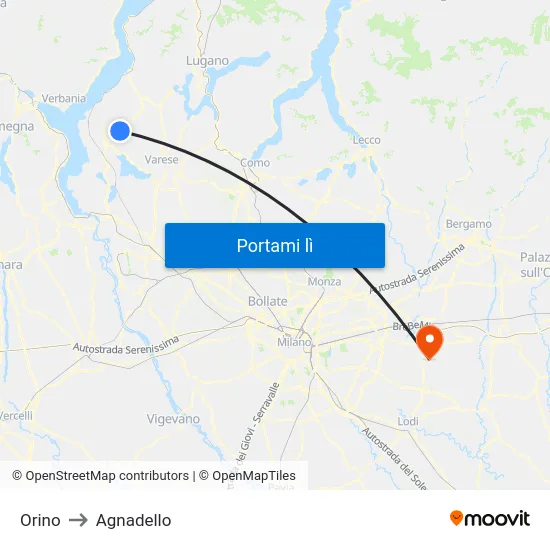 Orino to Agnadello map