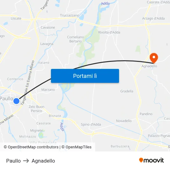Paullo to Agnadello map