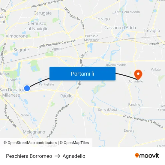 Peschiera Borromeo to Agnadello map