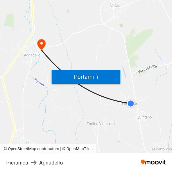 Pieranica to Agnadello map