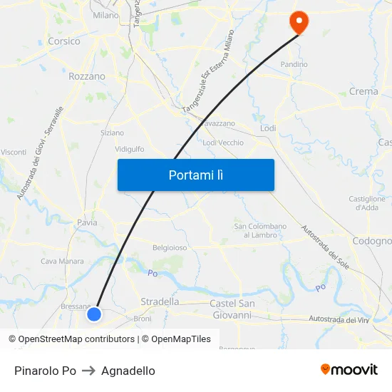 Pinarolo Po to Agnadello map