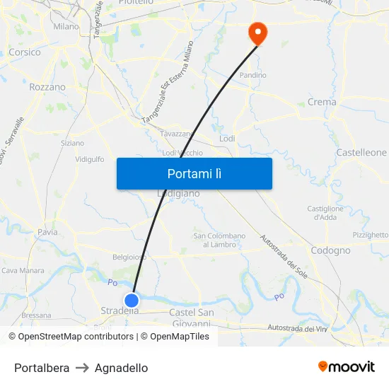 Portalbera to Agnadello map