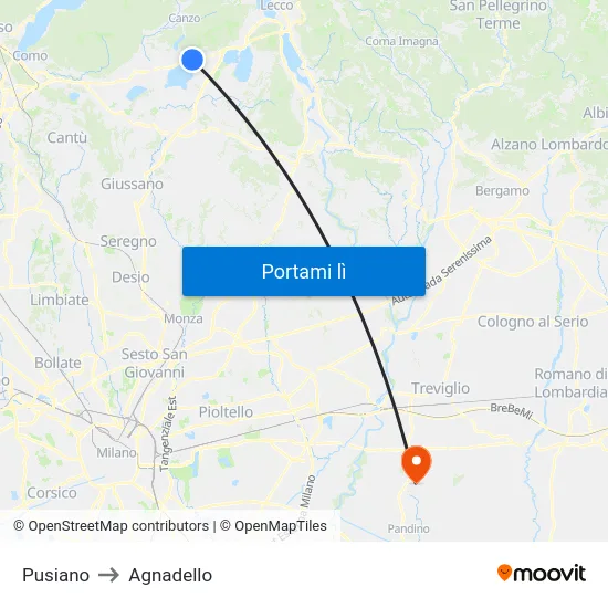 Pusiano to Agnadello map