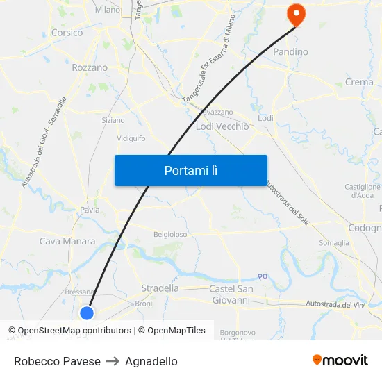 Robecco Pavese to Agnadello map