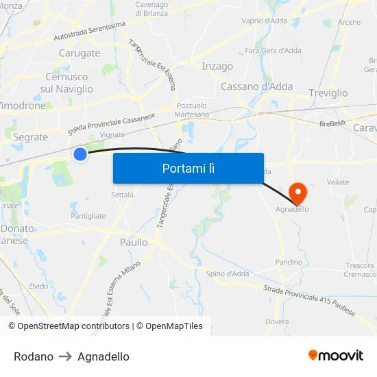 Rodano to Agnadello map