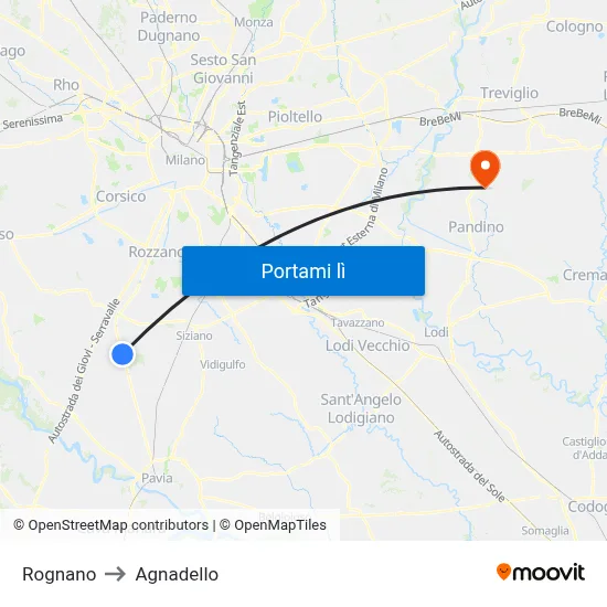 Rognano to Agnadello map