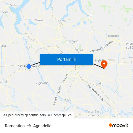 Romentino to Agnadello map