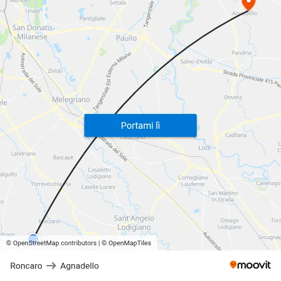 Roncaro to Agnadello map