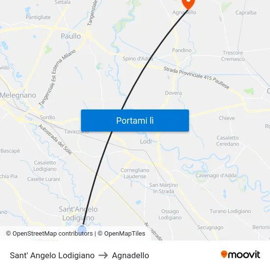 Sant' Angelo Lodigiano to Agnadello map