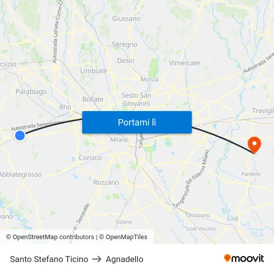 Santo Stefano Ticino to Agnadello map