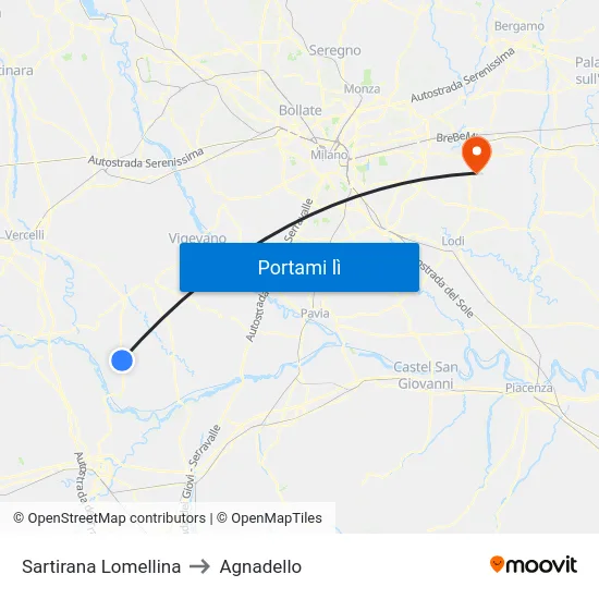 Sartirana Lomellina to Agnadello map