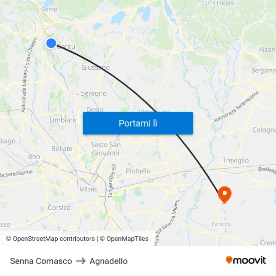 Senna Comasco to Agnadello map