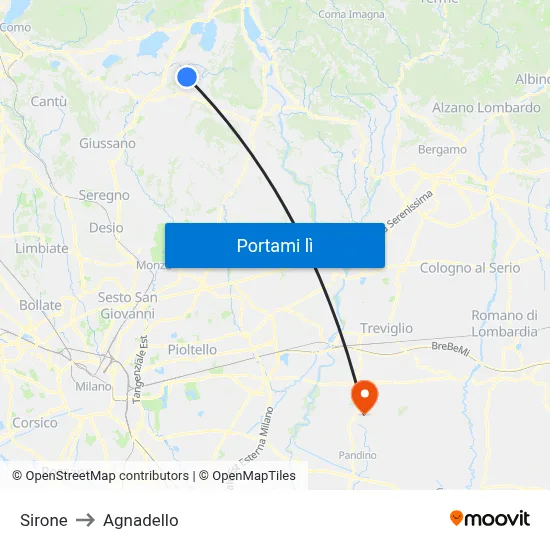 Sirone to Agnadello map