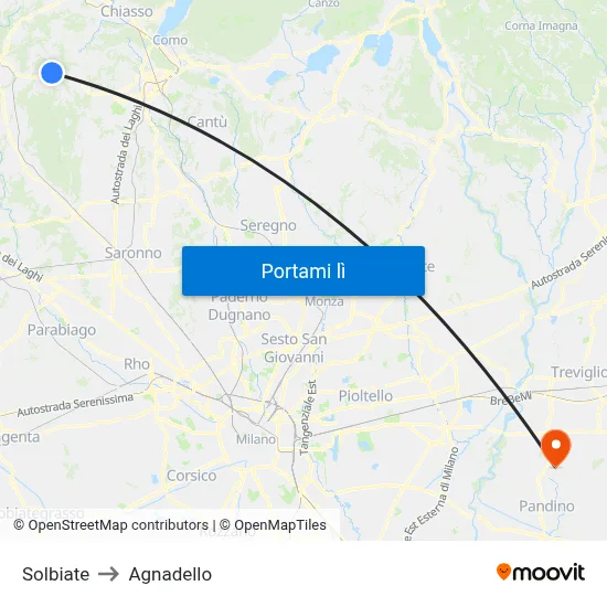 Solbiate to Agnadello map