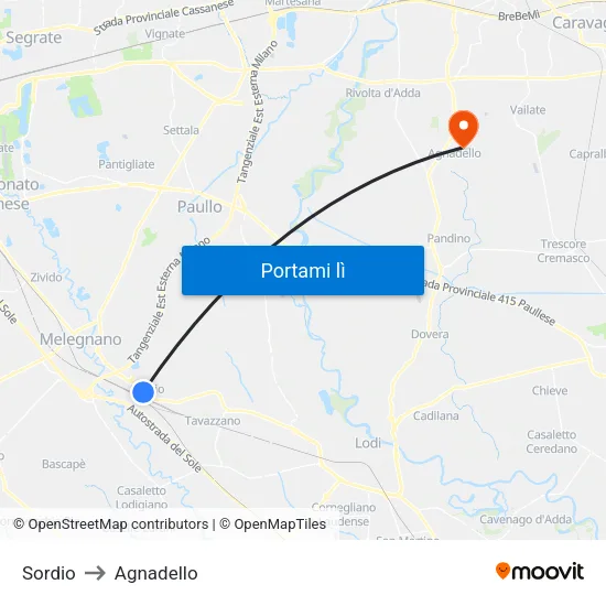 Sordio to Agnadello map