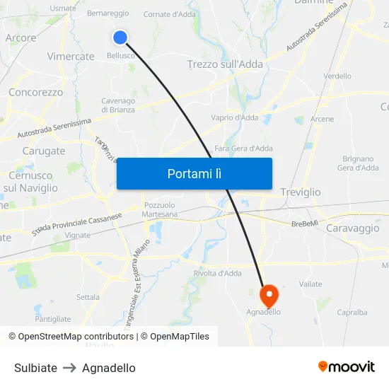 Sulbiate to Agnadello map