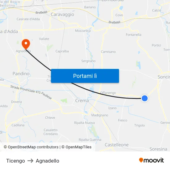 Ticengo to Agnadello map