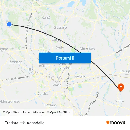 Tradate to Agnadello map