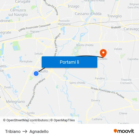 Tribiano to Agnadello map