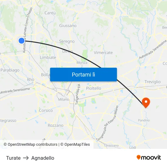 Turate to Agnadello map