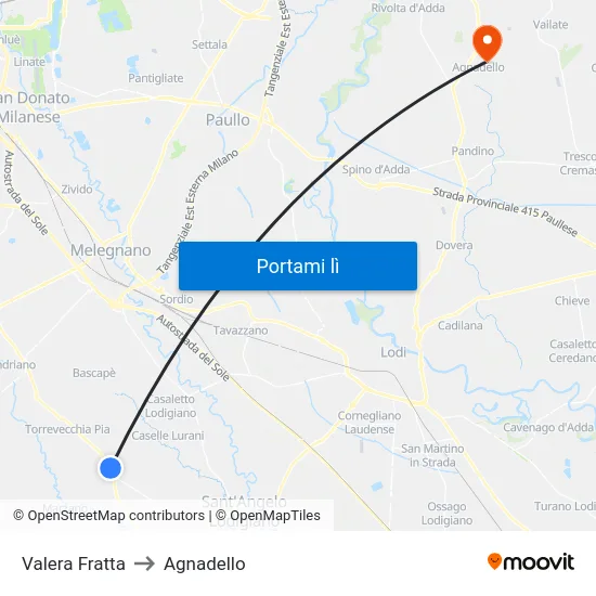 Valera Fratta to Agnadello map