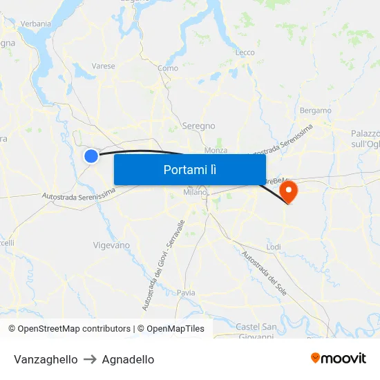 Vanzaghello to Agnadello map