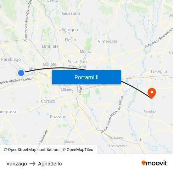 Vanzago to Agnadello map